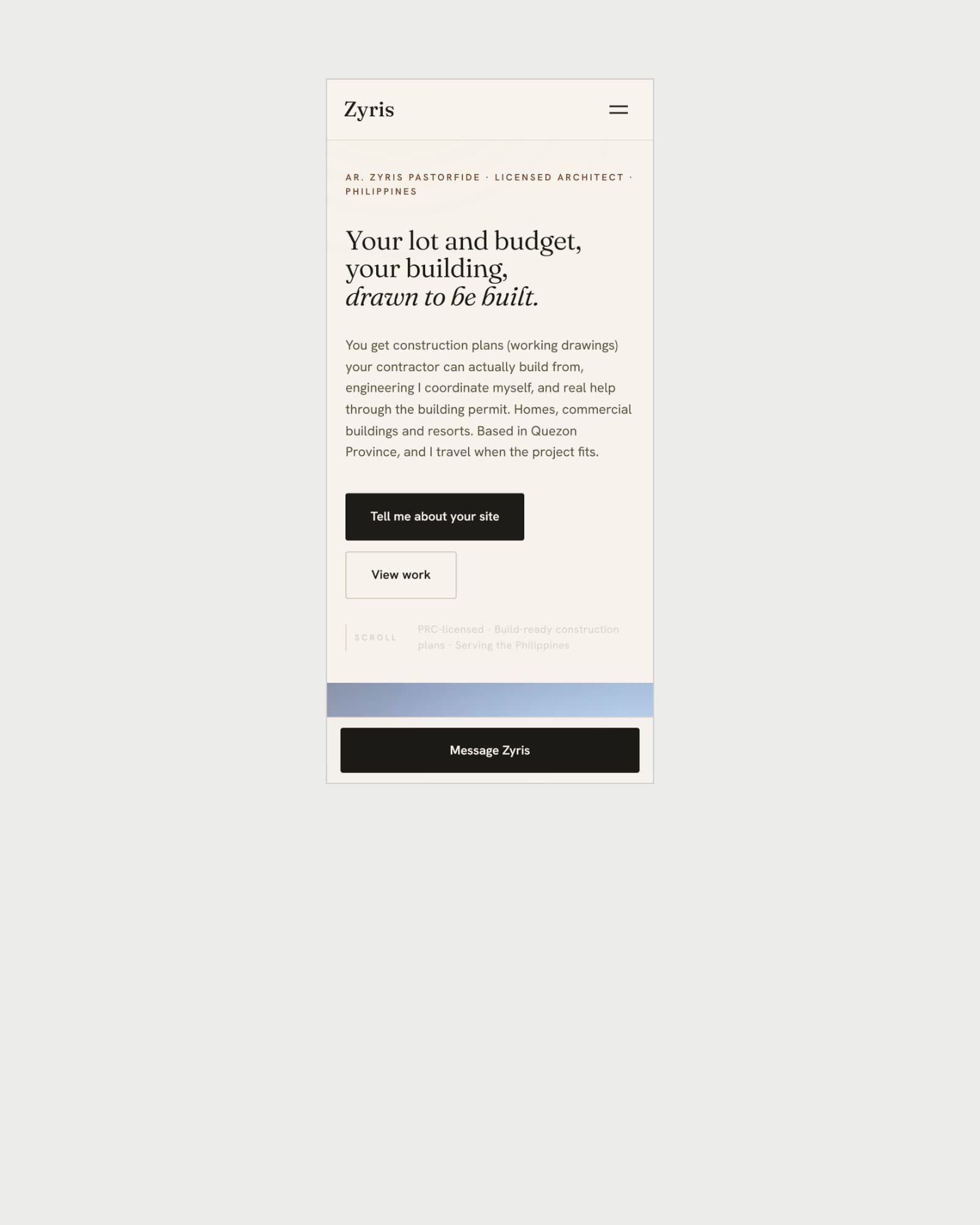 The Zyris home page on a phone, captured from the live site