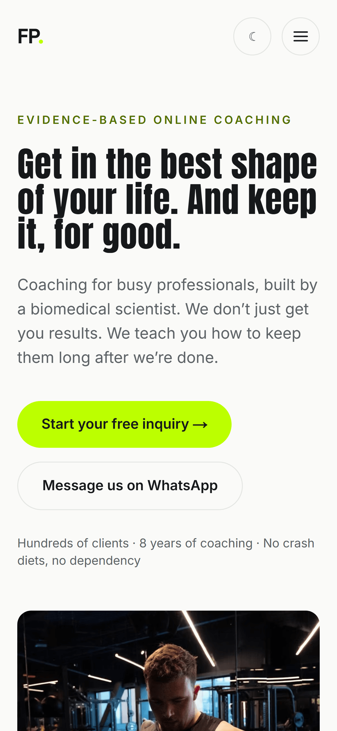 Full Potential Coaching website, home page on a phone